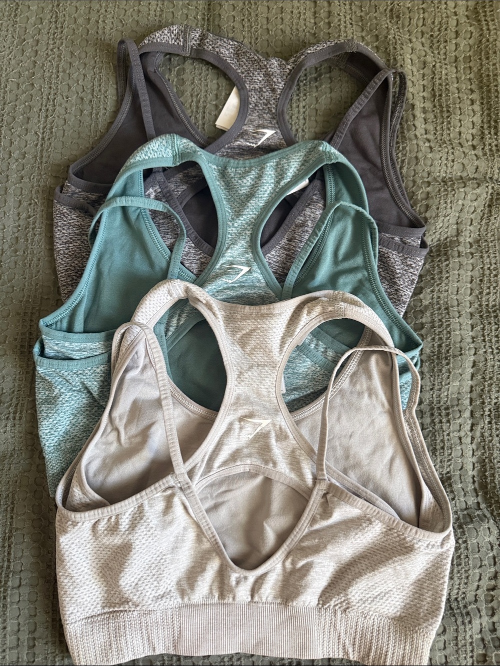 Gymshark Racerback Sports Bras - Cream, Teal, Gray, Charcoal - Picture 2 of 3